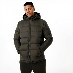 Veste matelassée à capuche pour homme, couleur unie, coupe-vent, fermeture éclair, décontractée, hiver, polyester, coupe classique - Product Image 1