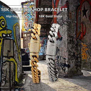 Bracelet chaîne Hip Hop pour homme, plaqué or, en alliage d'argent, micro-pavé de cristaux et strass, bijou cadeau - Product Image 2