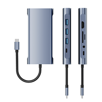 Justlink 11 en 1 Hub Type C vers HDMI 4K VGA PD100W USB3.0 RJ45 1000Mbps SD TF USB C 3.5mm Audio USB 3.1 pour ordinateur portable Macbook