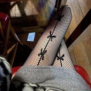 Heart Black Fishnet Pantyhose 0D Ultra Thin Transparent Bow Pattern Women's Stockings - Product Image 2