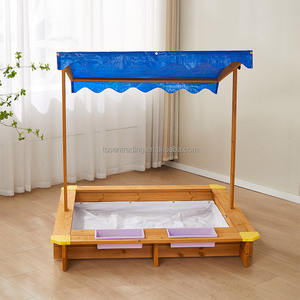 กระบะทรายไม้สำหรับเด็กเล็ก พร้อมหลังคา ช่องเก็บของ และแผ่นรองทราย อุปกรณ์เล่นทรายกลางแจ้งสำหรับเด็กเล็ก - Product Image 5