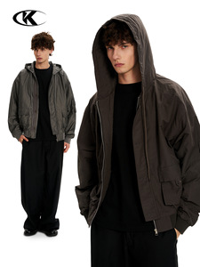 Veste bomber à capuche de style américain 11KN, streetwear pour hommes et femmes, vintage, décontractée, multi-poches, lyocell, courte et large - Product Image 1