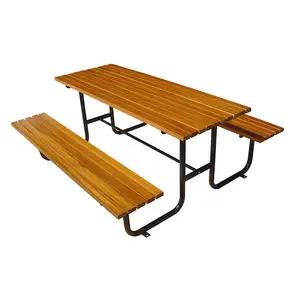 outdoor commercial wood plastic composite slats picnic table with bench restaurant dining table garden patio sitting table