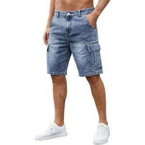 2025 <b>Men's</b> High Waist Vintage Style Denim Cargo <b>Shorts</b> Loose Fit Multi-Pockets Embroidered Animal Print Patterns Light - Product Image 2