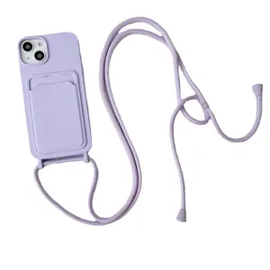 Neck Strap with Card Holder for iPhone Case Crossbody Silicone Lanyard Phone Case for iPhone 15 14 13 Crossbody Wallet Card Case