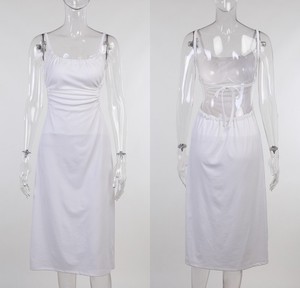 Abito Lungo Senza Maniche da Donna, Sexy, Estivo, con Lacci sul Retro, Scavato, Elegante, in Poliestere Tinta Unita C14094 - Product Image 6