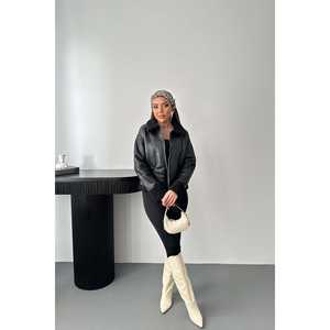 Parkas en fourrure noire imprimée, style vêtement d'extérieur, avec boutons décoratifs, fermeture simple boutonnage, vente en gros - Product Image 3