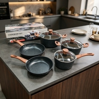 Ensemble de casseroles en acier inoxydable, 8 pièces, noir et blanc, ensembles de casseroles de haute qualité, couvercle en verre, poignée en bois pour la cuisine à domicile