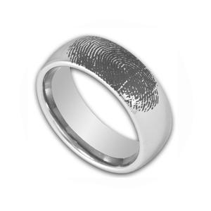 8MM Domed Tungsten Ring Custom Engraved <strong>Fingerprint</strong> Mens <strong>Wedding</strong> Band - Product Image 1