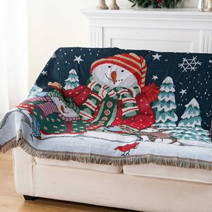 Stampa a sublimazione personalizzata 100 in cotone intrecciato retrò arazzo Jacquard Glow nel buio coperta vuota con frange - Product Image 5