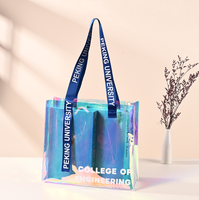 Sac de shopping transparent pour femmes, sac à main de plage en PVC transparent, logo personnalisé, sac de shopping givré, sac cadeau en plastique imperméable de grande taille