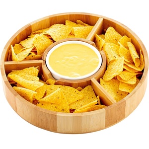 Ensemble de plateaux à apéritifs en bois avec coupelle à sauce pour salsa, guacamole, nachos, légumes, tacos, chips, snacks et plus - Product Image 5