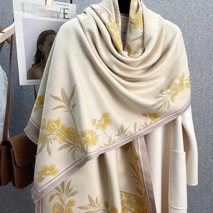 Winter Elegant Plum Blossoms Printed Soft Head Scarf Women's Double
