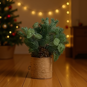 Homeera Christmas Potted Plant L23cm Money Leaf Pe Branch Pine Cone Anti Wood Grain Base Tree Style Decor - Product Image 2