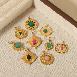 Pendentif en pierre naturelle de style bohème en acier inoxydable, formes variées, plaqué or, pour la fabrication de colliers, accessoires de bijouterie - Product Image 1