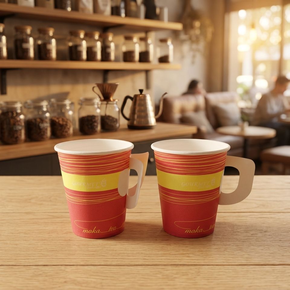 7/8/9 Oz Custom Logo Biodegradable Single Wall Paper Cups With Handle For Hot Coffee 6