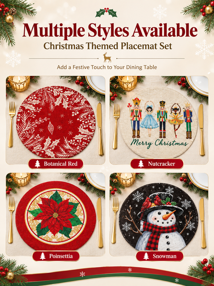 Linen Christmas-print Heat Resistant Dining Placemat 35.5cm Holiday ...