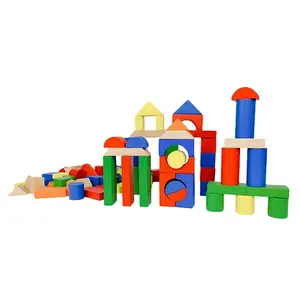 木制玩具100件无毒木制积木套装5色木块