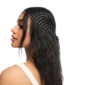 وشاح رأس شبكي مرصع بالأحجار الكريمة للنساء، عصابة رأس شبكية لامعة بالكريستال للحفلات والفعاليات الموسيقية - Product Image 6