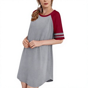 Vestido Camisero Largo de Mujer con Bloques de Color y Manga Raglán, Cuello Redondo, Ajuste Holgado, Tejido Casual 100% Algodón para Primavera/Verano - Product Image 1
