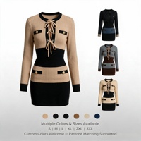 Robe mini côtelée color block pour femme, col rond, manches longues, boutonnée, coupe trapèze, simple, automne-hiver, OEM ODM, vente en gros