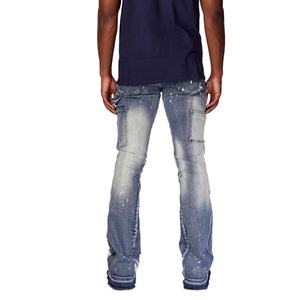 Jeans évasés vintage noirs à effet éclaboussures de peinture en denim personnalisés en gros pour hommes - Product Image 2