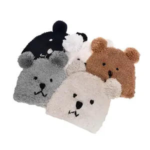 2023 New Product Explosion Polar Fleece Trapper Cute Bear Beanies Hat Embroidery Cartoon Bear Thermal Keep Warmth Brimless Hat