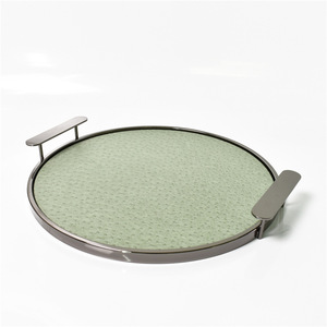 Plateau à café rond de <span class=keywords><strong>luxe</strong></span> de haute qualité essayez l'herbe verte plateau de service en métal de Style moderne pour la maison hôtel Design Unique emballage en boîte - Product Image 3
