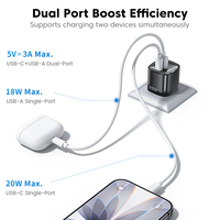 Pengisi Daya Cepat Toocki Mini 20W GaN Dual-Port Tipe-C dan USB PD 5V/3A untuk Laptop & Ponsel Android saat Bepergian