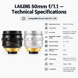 Lente de Cámara LAILENS 50mm F1.1 de Fotograma Completo y Gran Apertura para <span class=keywords><strong>Leica</strong></span> M <span class=keywords><strong>M6</strong></span> M9 M10 M11 - Product Image 6