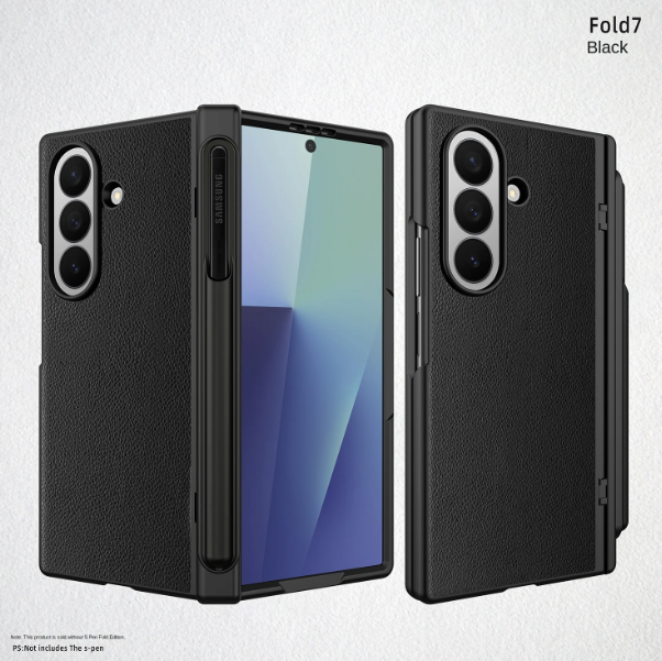For Samsung Galaxy Z Fold 6/7 Case Litchi Texture PC+PU Full Hinge Protection Cover with TPU Buckle S Pen Slot Screen Protector