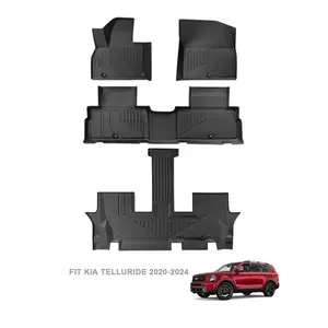 Kia Telluride 2020-2024全天候型3DモールドフロアマットフロントリアカーペットTPEに適合