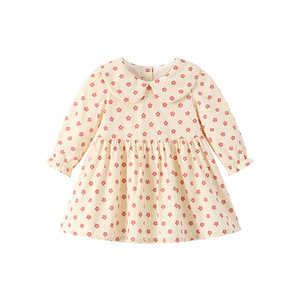 Abito da bambina in cotone stile principessa a trapezio, a maniche lunghe, con stampa floreale e colletto, alla moda, stile primavera-autunno - Product Image 5