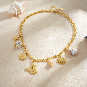 สร้อยคอ Mermaidcore ลายสัตว์ทะเล ชุบทอง 18K สแตนเลสสตีล รูปนางเงือก ปลาหมึก ปลาดาว เปลือกหอย หลายจี้ ไม่ลอก ไม่ดำ - Product Image 3