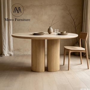 Set di Tavolo da Pranzo Rotondo in Legno di Lusso Moderno con Sedie, Piano in <span class=keywords><strong>Marmo</strong></span> <span class=keywords><strong>Bianco</strong></span> Naturale per Soggiorno e <span class=keywords><strong>Cucina</strong></span>, 4-6 Posti - Product Image 1