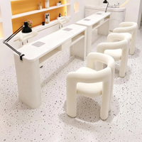 Ensemble table et chaise de salon de manucure de luxe transfrontalier, style crème, avec prise pour aspirateur, table de manucure en marbre très tendance