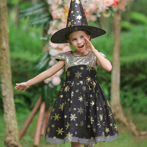 Costume d'Halloween pour filles, robe de sorcière à paillettes, robe de soirée en forme de A pour enfants, hiver 2021 - Product Image 4