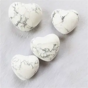 Wholesale white turquoise heart shape crystal stone Polished carved quartz howlite heart for decoration