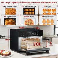 Four à toaster électrique multifonctionnel, capacité XL de 30 L, 18 modes de cuisson, chauffage uniforme, parfait pour une utilisation familiale, four électronique