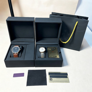 Boîte à montre en cuir PU noir, étui de rangement pour une seule montre, insert en velours peluche, gravure de logo personnalisée. - Product Image 4