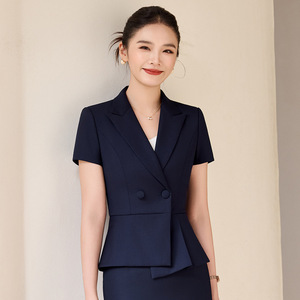 Women's Business Suit Short Sleeve Double Breasted Black Workwear Summer 2026 Polyester Professional Office Wear - Product Image 3