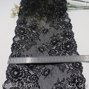 Lãng mạn Đen 23cm đàn hồi ren ưa thích hoa căng ren lưới vải dệt kim spandex nylon ren TRIM cho đồ lót quần áo - Product Image 2