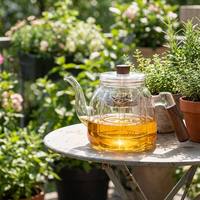 Théière en verre borosilicate de haute qualité avec poignée en bois, style chinois, transparente/gris fumé, pour thé, café, usage domestique, vente en gros