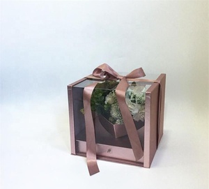 Scatola Vuota per Torte e Fiori all'Ingrosso con Nastro, Scatola per Composizioni Floreali con Cassetto, Scatola Quadrata Trasparente per Fiori - Product Image 6