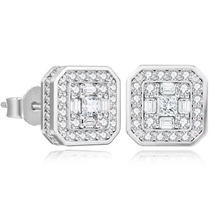 Luxury Emerald Cut Zircon Stud <b>Earrings</b> 925 Silver Rhodium Plated Claw Setting Punk Style Cross Shape Women's Wedding Jewelry - Product Image 1