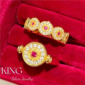 King Silver Jewelry Lucky Hand Ring Set Brushed Copper Coin Retro Chinese Style Sterling Silver Women's Ring Everyday Wear - Product Image 1