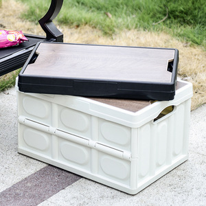 30L 55L Folding Plastic Picnic <b>Camping</b> <b>Storage</b> <b>Box</b> with Wood Lid Home Office and Outdoor Custom Container Tool - Product Image 6