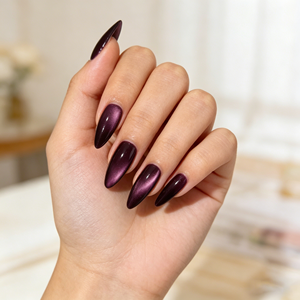 <span class=keywords><strong>Uñas</strong></span> Postizas YZ 4 Color Morado Ojo de Gato, <span class=keywords><strong>Uñas</strong></span> Postizas Almendradas Oscuras, Puntas de <span class=keywords><strong>Uñas</strong></span> Acrílicas Metálicas Brillantes para Mujer - Product Image 3