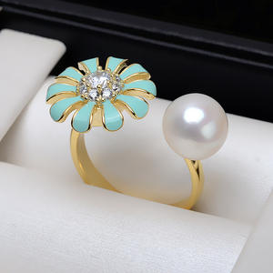 อุปกรณ์ตกแต่งไข่มุก DIY เงินแท้ S925 แหวนไข่มุกแบบหมุนได้ ดีไซน์ดอกเดซี่ สำหรับ TikTok ขนาด 7-10 มม.  ฐานใส่ไข่มุกเปล่า 2923 - Product Image 3