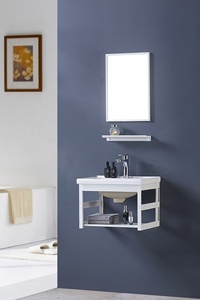 Gabinete de Baño Minimalista de Aluminio Pequeño con Espejo y Lavabo de Cerámica para Apartamentos Pequeños - Product Image 2
